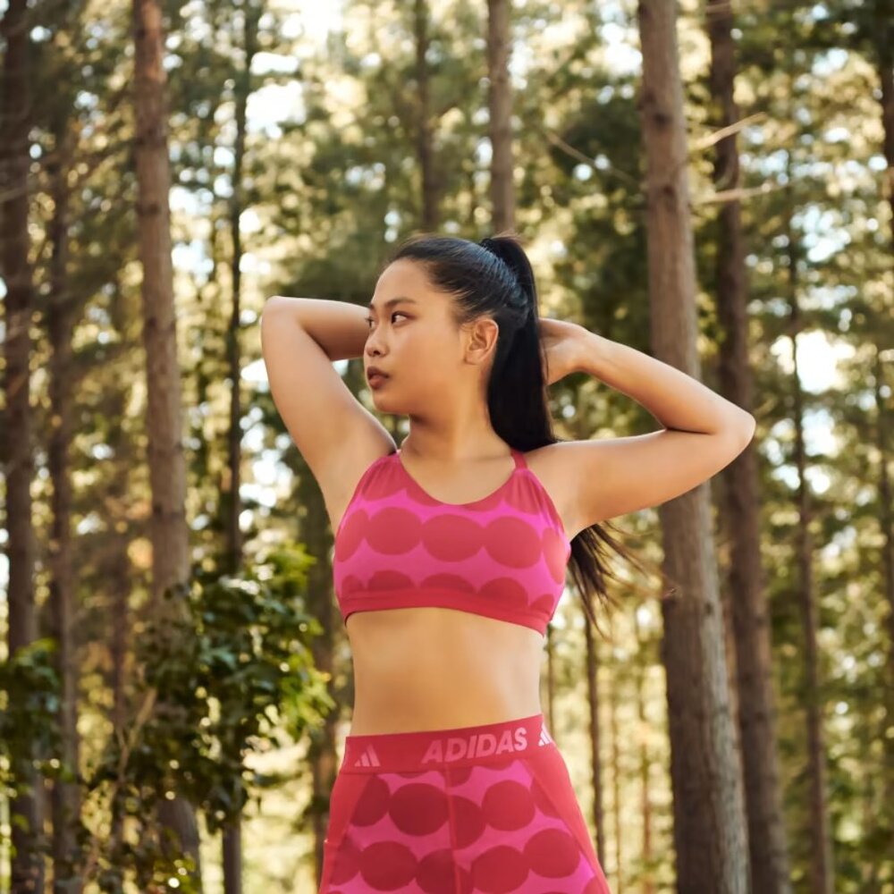 SOLD OUT! ADIDAS MARIMEKKO TECHFIT LONG BRA TEAM REAL MAGENTA POLKA DOT Sz L